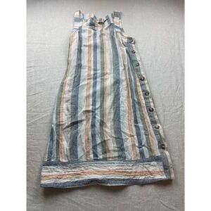 For Cynthia Dress Small Striped Sleeveless Midi Button Side Casual Pockets